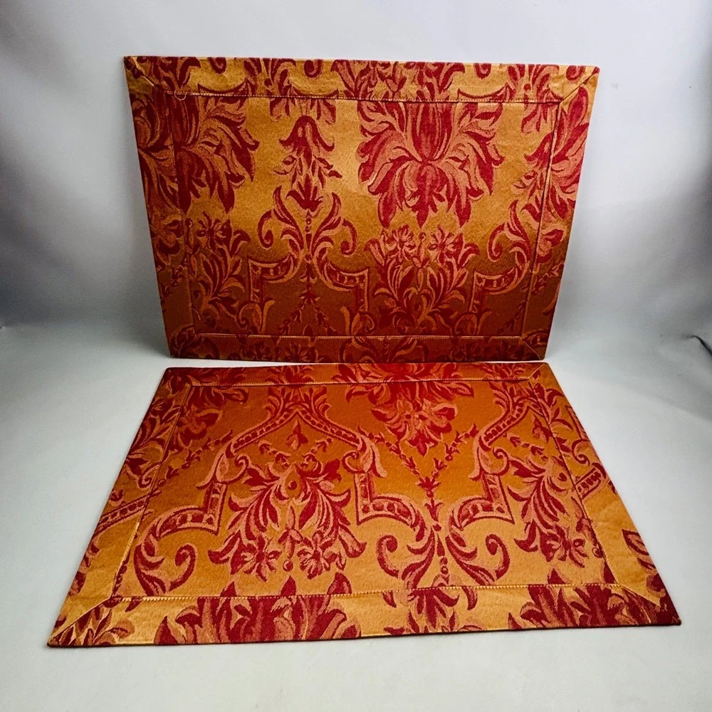 Waterford Floral Damask Placemat Set of 4 Gold Burgundy Jacquard Fabric 2004